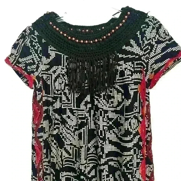 Anthropologie Floreat Women Abelia Dress Sz XS Geometric Beads Black Red(D 230) - Picture 3 of 6